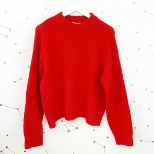Zara • Bright Red Cropped Boxy Fuzzy Pullover Sweater